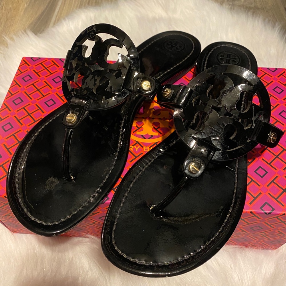Tory Burch Miller Sandal Black Patent Leather